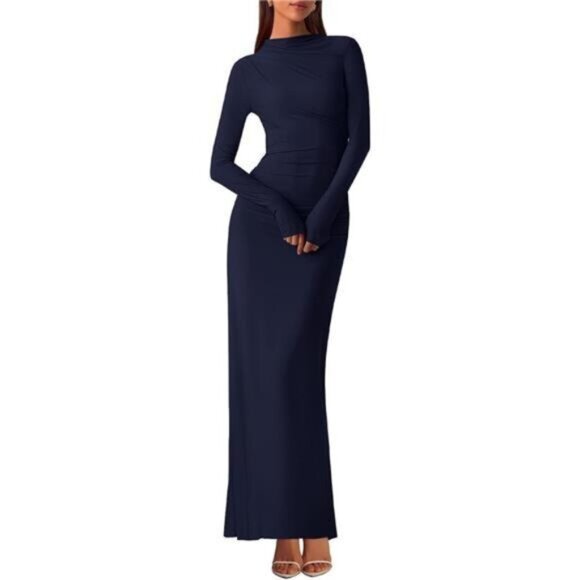 Women Bodycon Maxi Dress Formal Dark Blue - Picture 1 of 6
